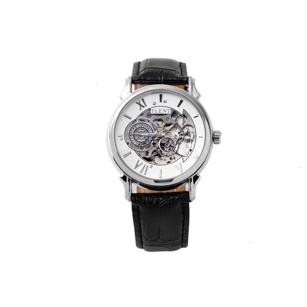 

men's imitation mechanical watch fully tourbillon automatic waterproof double hollow mechanical watch, Slivery;brown