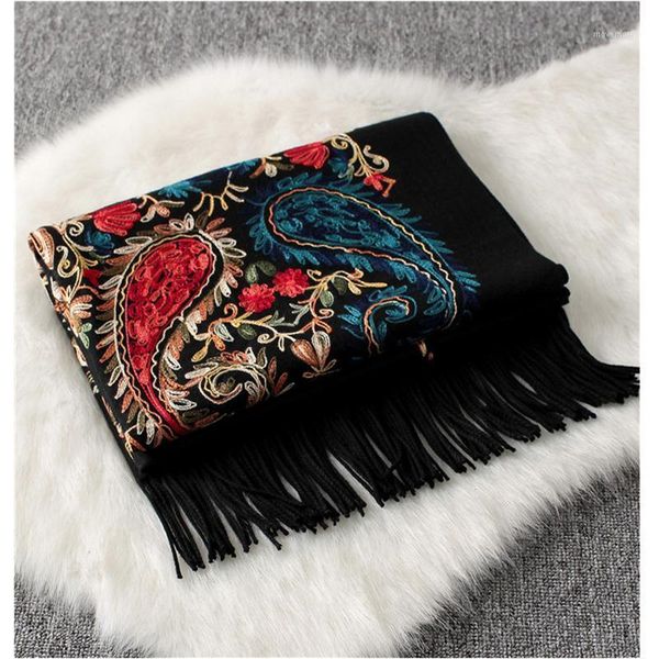 

women scarf new embroider flower winter cashmere scarves lady shawls wraps female echarpe1, Blue;gray