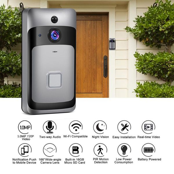 

smart home wifi doorbell 720p hd security cam two-way audio pir motion detection ir night vision wireless doorbell with chime