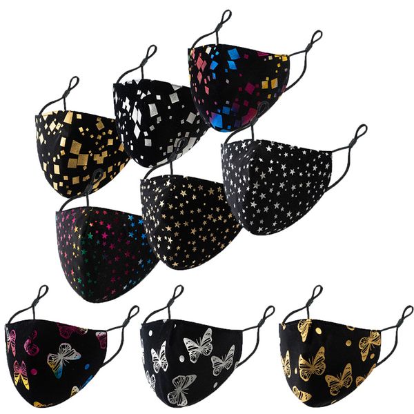 

дизайнерская маска для лица многоразовые женщины мужчины печать золотой защитный во ртом маска маска для лица квадратная бабочка факс моющая