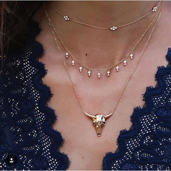 

zhini bohemia gold necklaces for women new punk bull head pendant choker&necklace party jewelry gift bijoux femme 2020, Silver