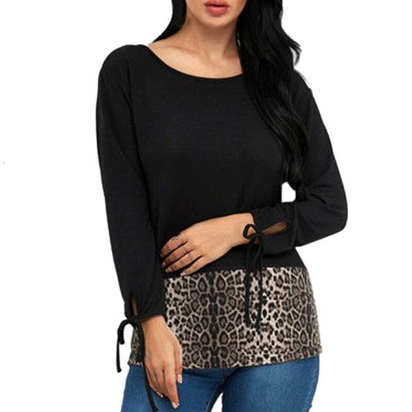 

women's t-shirt new fashion leopard sequins patchwork long sleeves wear ladies casual loose autumn tunic female jumper, White