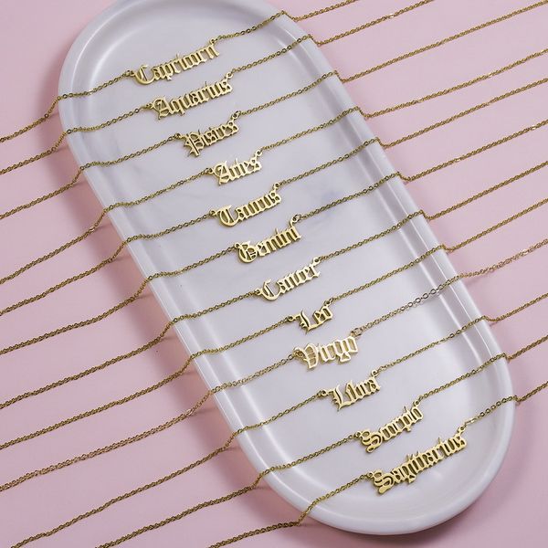 

fashion necklace constellation necklace twelve constellation ancient english letters clavicle chain gold jewelry women necklace pendant, Silver