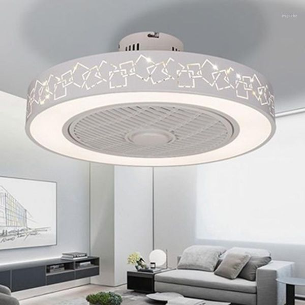 

modern white painted iron ceiling fan light crystal decorative acrylic led lighting mobile phone dimmable bedroom fan lamps1