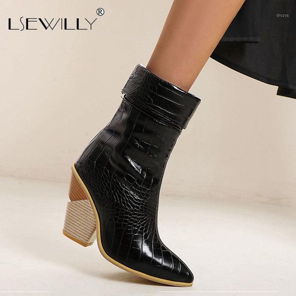 

lsewilly 2020 pointed toe women shoes big size 48 classics multicolor spike heels solid mid-calf slip-on boots1, Black