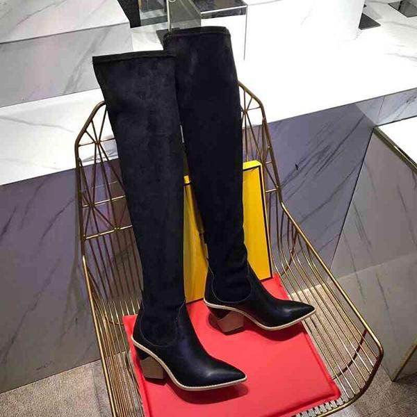 

fashion luxury women high heel stretch-knit sock boots 22 inches over the knee boots breathable elastic ladies winter boots size 35-41, Black