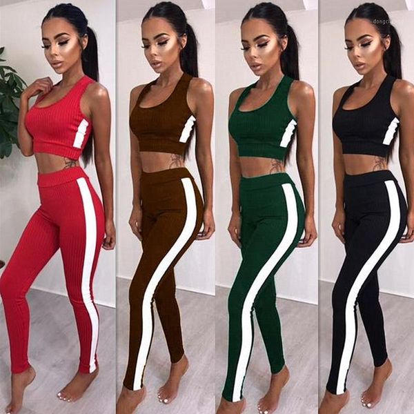 

women fitness tracksuit striped jumpsuit sporting bra leggings women casual clothing fitness stretch pants workout suit1, Gray