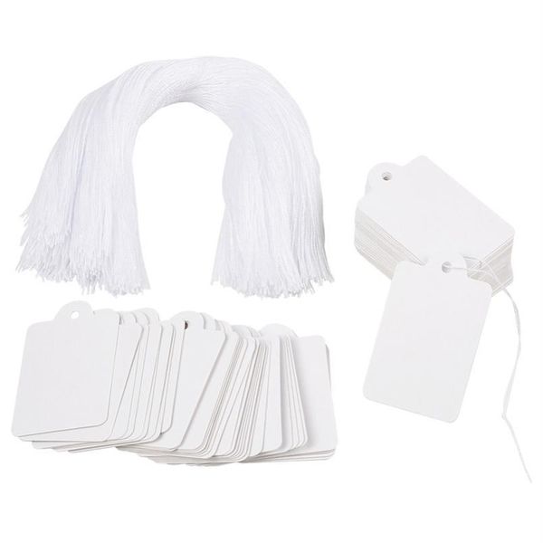 

jewelry display paper price tags white with cotton cord 45x28mm, hole: 2mm; cotton cord: 18cm; 50 bbylkz