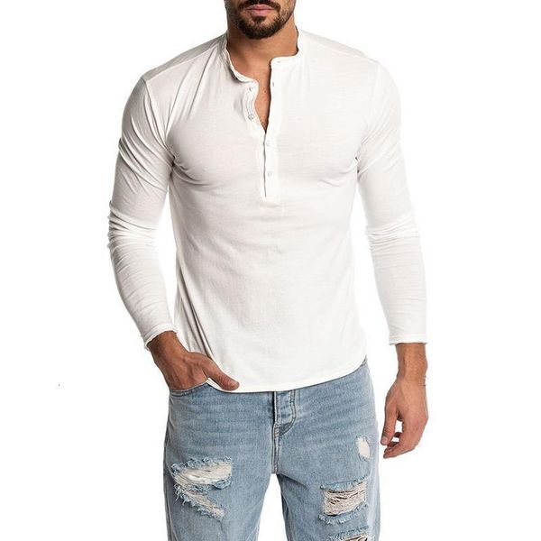 

2021 new fashion men's solid color long sleeve o-neck t-shirts mens casual slim henley shirts sweatshirt joggers, Black