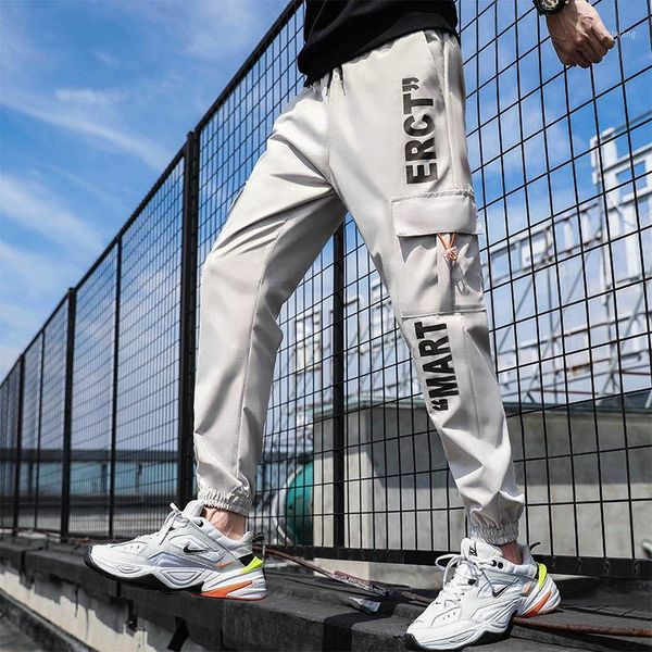 

men's pants summer men loose casual cargo korean-style fashion ankle banded1, Black