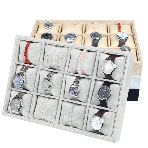 

new arrival 12 grids flannel velvet watch case storage organizer box luxury jewelry ring display watch boxes black new, Pink;blue