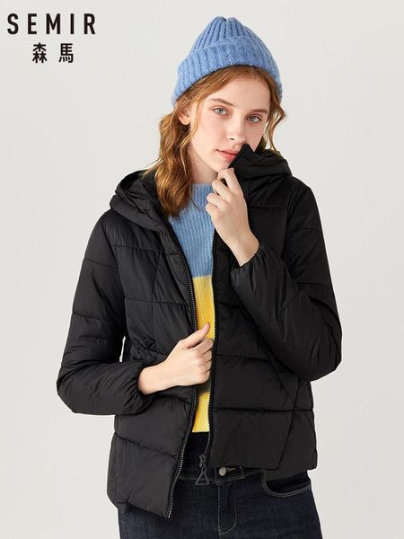 

semir cotton coat women 2019 new fashion short hooded jacket korean winter cotton clothing ins bread style1, Black