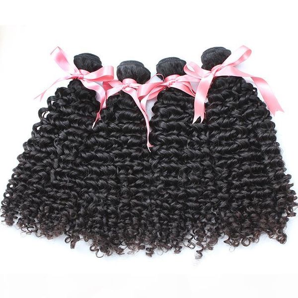 

greatremy 4pcs lot brazilian human hair bundles 8-30 natural color dyeable deep curly virgin hair extensions factory price hair weft, Black