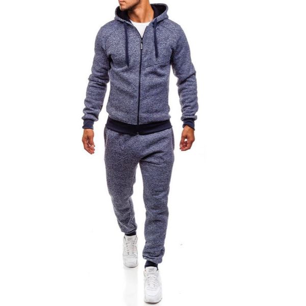 

new men's hooded cardigan sweater pants sports casual suit, Gray