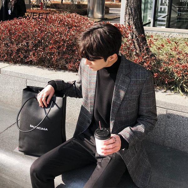 

striped notched suit men korean long-sleeved single-breasted warm jacket men's 2021, White;black
