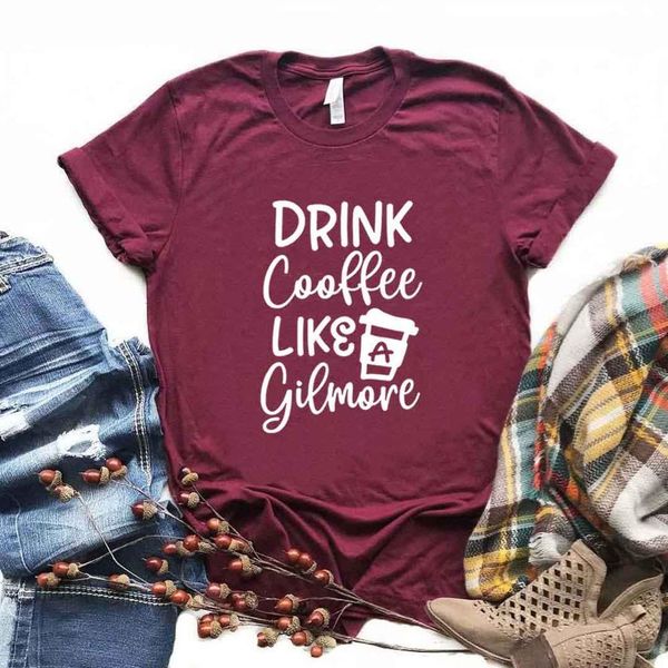 

женщины футболка, пить кофе как gilmore print tshirt женщины с коротким рукавом о шеи свободная футболка женская рубашка tee, White