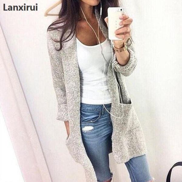 

women's knits & tees knitted sweater women fashion casual long sleeve grey cardigan coat female autumn winter plus size christmas sweat, White