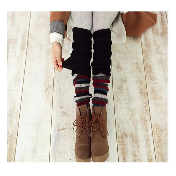 

autumn and winter new style daily splicing lengthening warm knit crochet legs cover warmers women1, Black;white