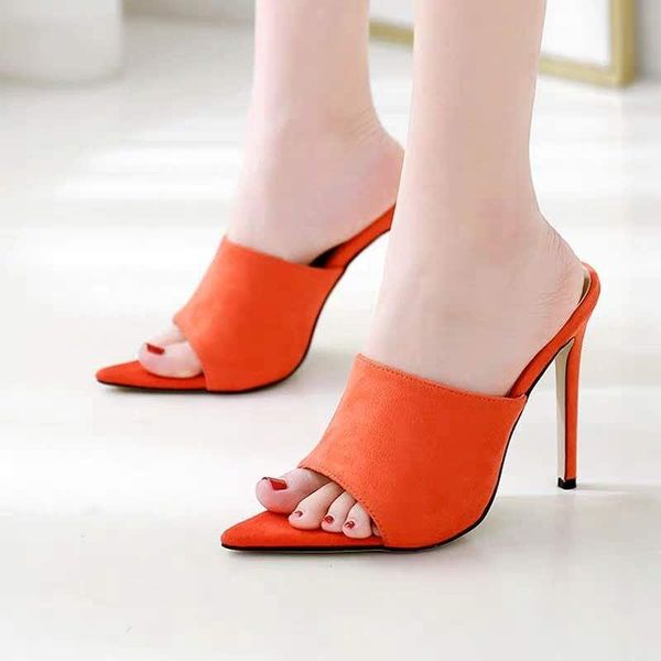 

suede candy-colored pointed high-heeled sandals, Black