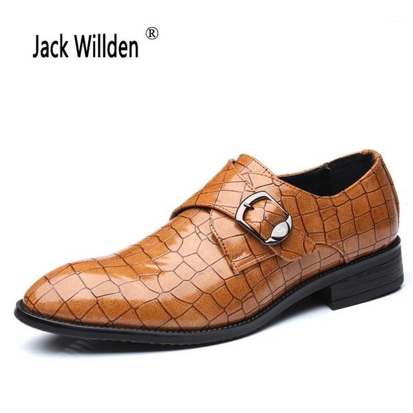 

jack willden men dress shoes vintage brogue oxford shoes fashion genuine leather double monk buckle strap wedding formal1, Black