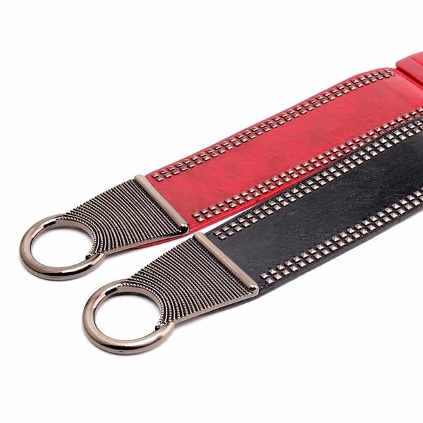 

deat] summer personality belt circle metal buckle fashion wide decoration rivet asymmetric ladies waist belt d171 201120, Black;brown
