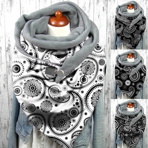 

Women Scarves Winter Warm Wraps Ladies Elegant Paisley Printing Button Soft Wrap Casual Warm Scarves Shawls Female Scarfs, Blue;gray