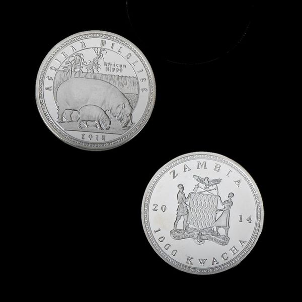 

rh посеребренные африканские африканские испасывающиеся дикая природа замбия hippopotamus комплекционные монеты challenge монеты коллекциони