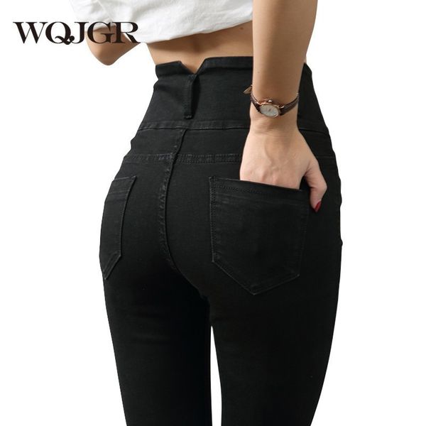 

wqjgr high waist jeans woman spring and autumn elastic increase black and gary pencil pants women jeans 201105, Blue