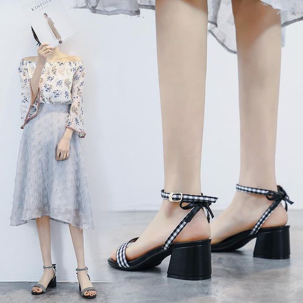 

summer women shoes gladiator buckle strap cover heel fashion chunky ladies sandals for woman ankle strap footwear, Black