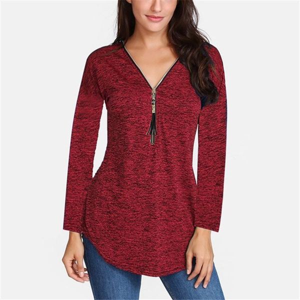 

big size women tshirt v-neck zipper irregular loose casual t shirts spring summer plus size tee shirts, White