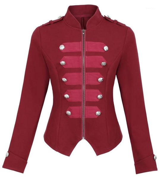 

black blue red short jacket women's buttons decorated zipper front jacket coat 1, Black;brown