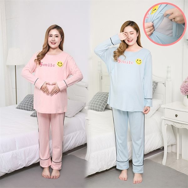 Mutterschaft große Größe Pyjamas Damen Home Kleidung schwangere Mutter Anzug Baumwolle Monat Kleidung Bottoming Hosen LJ201123