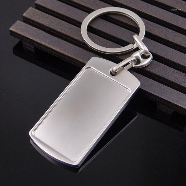 

re rectangular tag metal keychain creative bag charm pendant men gifts keyring support custom logo simple keychains d07131, Silver
