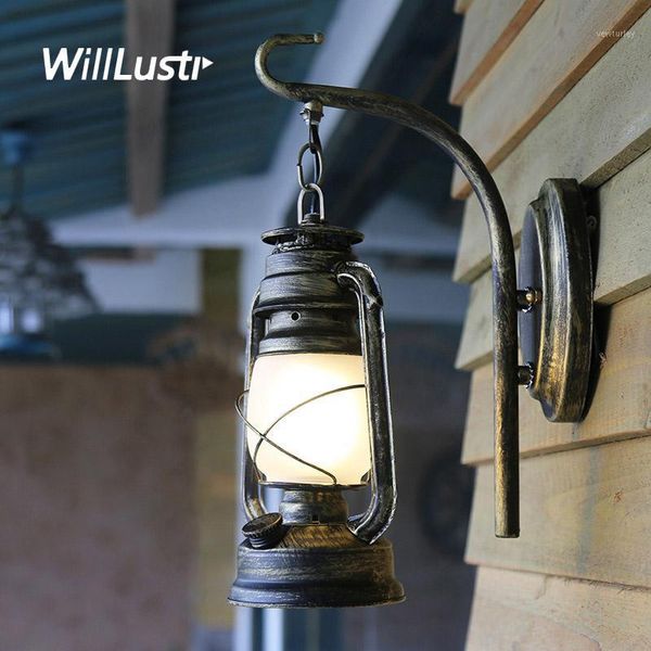 

retro iron wall lamp creative barn lantern glass sconce bar cafe l balcony aisle stair loft vintage american metal lighting1