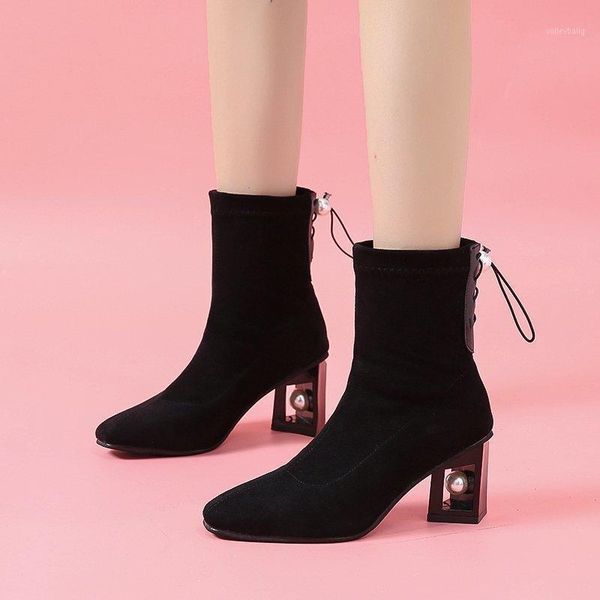 

women flock thick high heel ankle boots fashion square toe warm boots winter shoes plus velvet warm black botas1