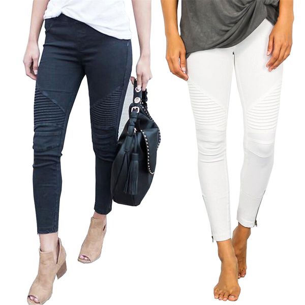 

women jeans fashion design skinny zipper long trousers high-elastic high waistline pencil pants streetwear, Blue