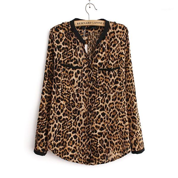 

2020 women blouse leopard print shirt long sleeve v -neck loose blouses plus size sml chiffon shirt camisa feminina clothing1, White