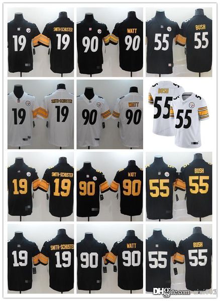 

men women youth pittsburgh steelers 19 juju smith-schuster 90 t.j. watt 7 ben roethlisberger 55 devin bush custom football jerseys, Black;red