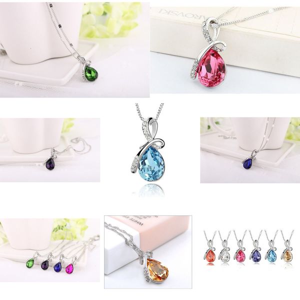 

factoryczabchain women fashion heart crystal rhinestone pendant silver necklace jewelry 10 color length 17.7\7dmsmd4k0byn
