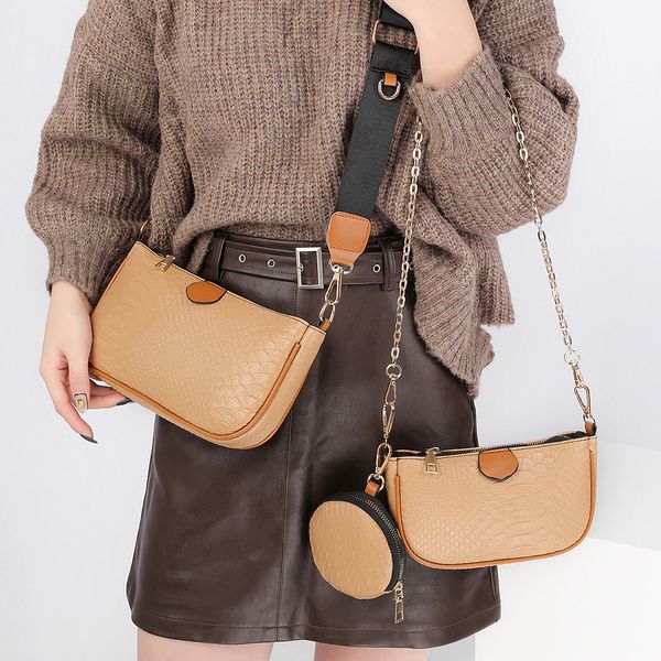 

new women favorite leather fashion handbags multi purses flower mini bag 3pcs messenger bag female bag snake detachable shoulder bags