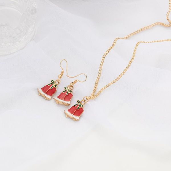 

dripping christmas bell bow earrings necklace set combination ladies christmas birthday gift jewelry wholesale, Silver