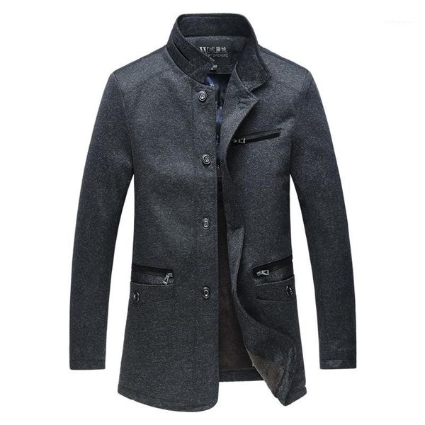 

mens trench coat autumn winter wool coat men casual solid overcoat pocket stand collar long jacket male business windbreaker 5xl1, Black