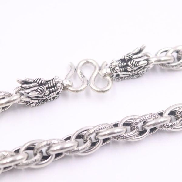 

chains fine pure s925 sterling silver chain women men 7.5mm toggle figure link dragon head necklace