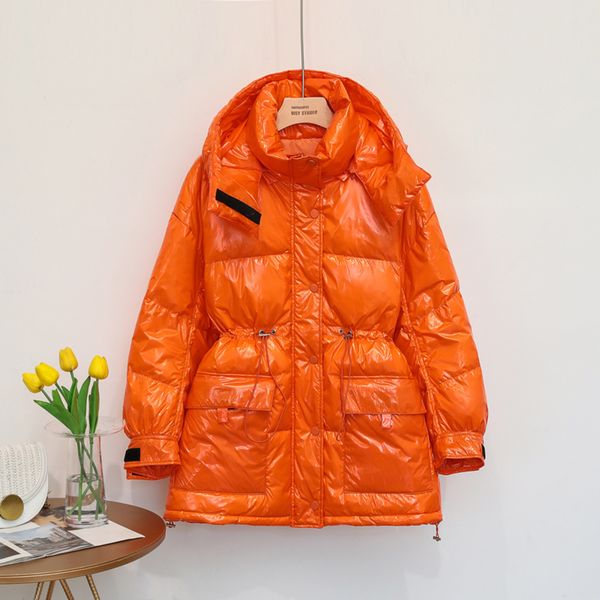 

fitaylor 2020 90% white duck down jacket winter bright coat women snow clothes loose medium long female down parka oversize c1204, Black