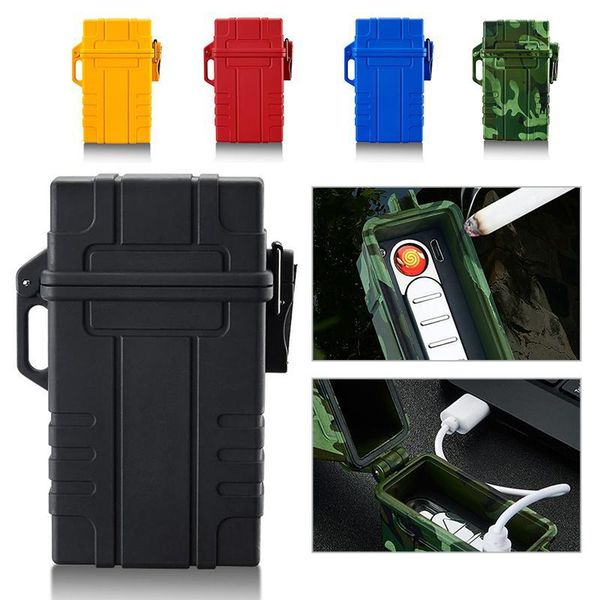

cigarette case box with usb electronic lighter for outdoor camping sports cigarette lighter for smokingcity