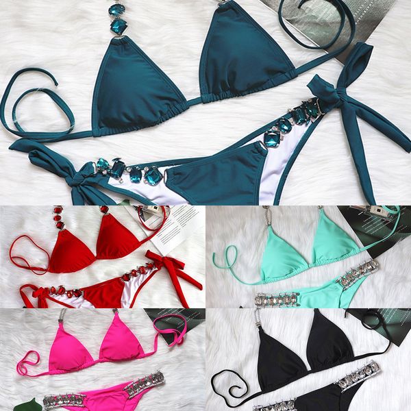 

peachtan push up bikinis 2020 mujer crystal swimsuit female halter swimwear women knot bathers bathing suit extreme biquini y1120, White;black