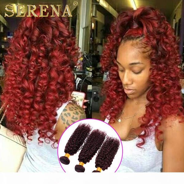 

peruvian curly hairs 3bundles curly weave human hair extensions products kinky curly virgin hair 99j burgundy ombre brazilian hair, Black