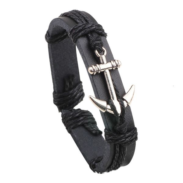 

genuine charm black urban braided handmade leather bracelet adjustable wristband retro jewelry wholesale (four c