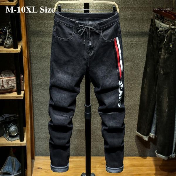 

men's jeans plus size 7xl 8xl 9xl 10xl men's harem fashion printed casual denim pants spring autumn trousers streetwear male brand, Blue