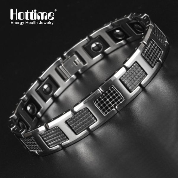 

new tungsten energy men's luxury magnetic stone health black plated germanium bracelet men bracelets bangles jewelry 8.2